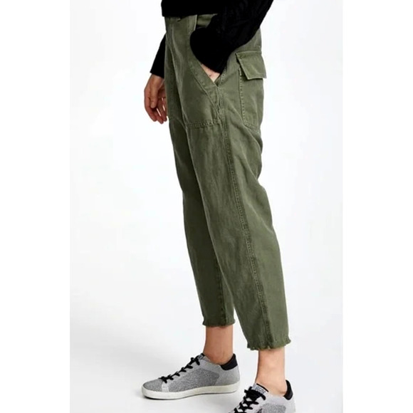 Nili Lotan 6 Slouchy Luna Pant $395 Cropped Drop Crotch Cotton Army Green - Picture 6 of 10